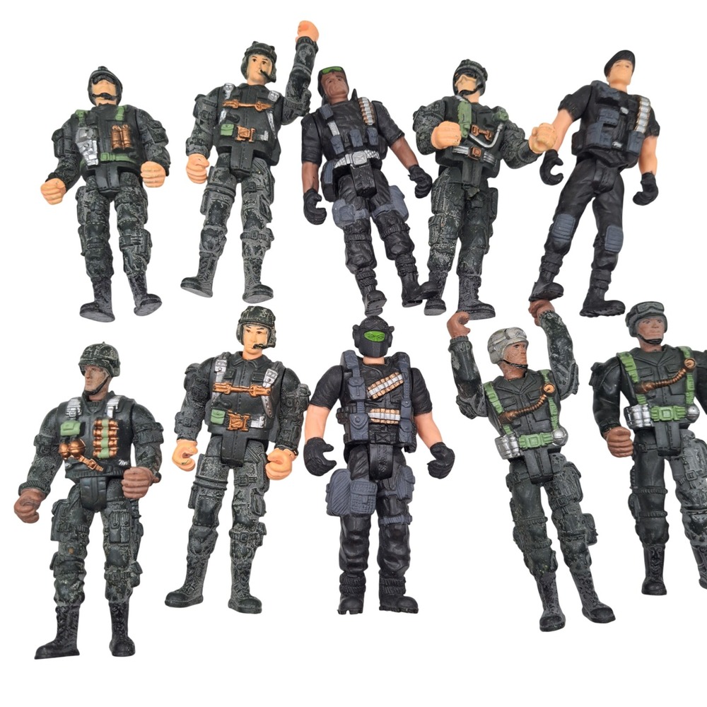 Lot of 19 Mixed Unbranded Military Action Figures Black Camo Soldier Toys 4in